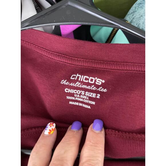 Chico's knit t-shirt tunic length top large 12 red burgundy THE UTLIMATE TEE - Picture 7 of 16